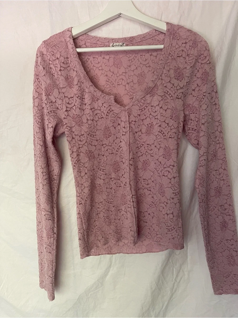 Free People Cloud Ride Notch Sheer Lace Top Lavender Size M Fairycore Grunge